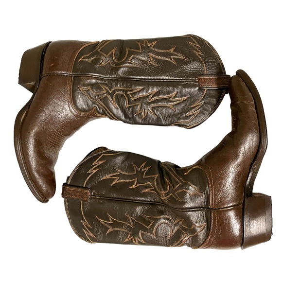 Tony Lama Brown Leather Cowboy Boots - Picture 4 of 7